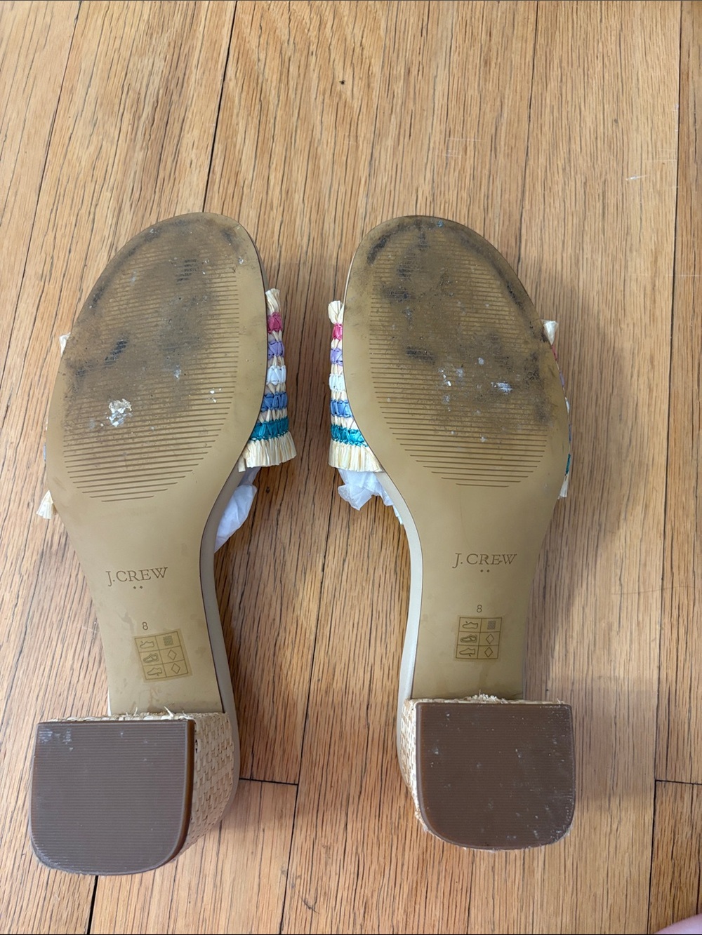 J. Crew Beige Raffia Multicolor Striped Block-Heel Mules - Picture 3 of 4